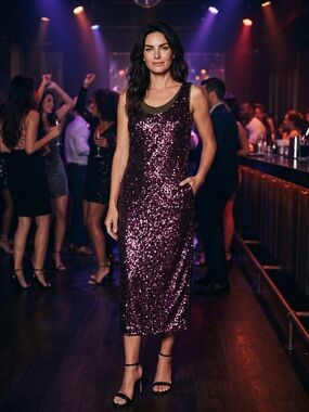 Sleeveless Purple Sequin Cocktail Dress